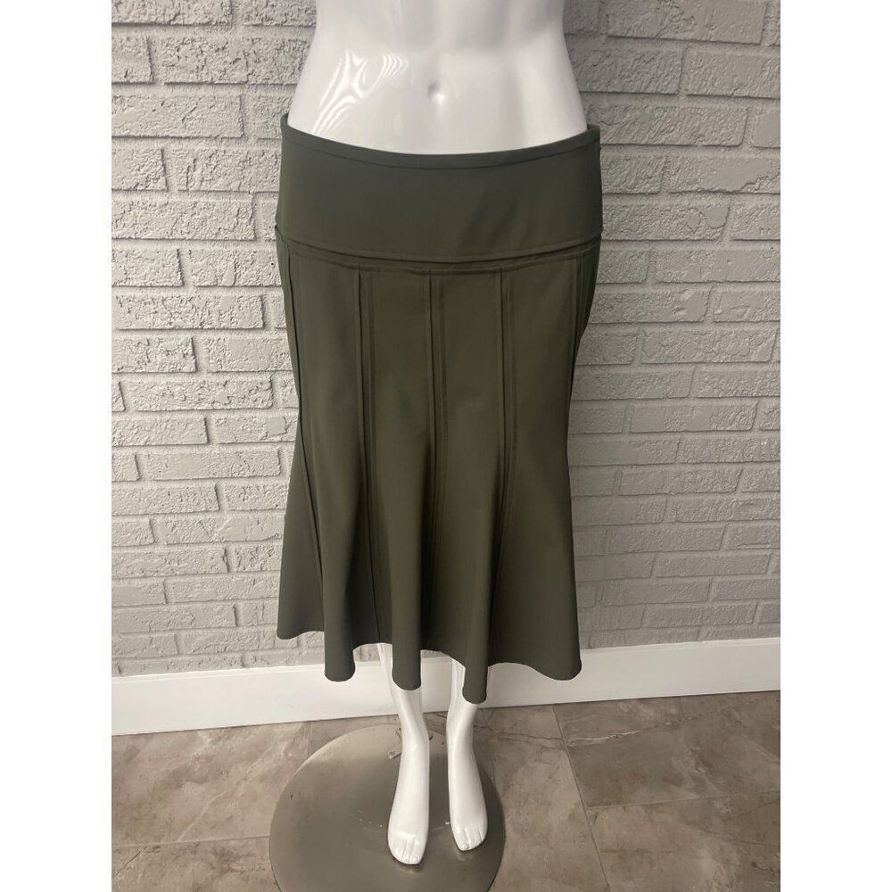 Anne Klein Women Green Stretch Pleaded Swing Skirt Size 8P